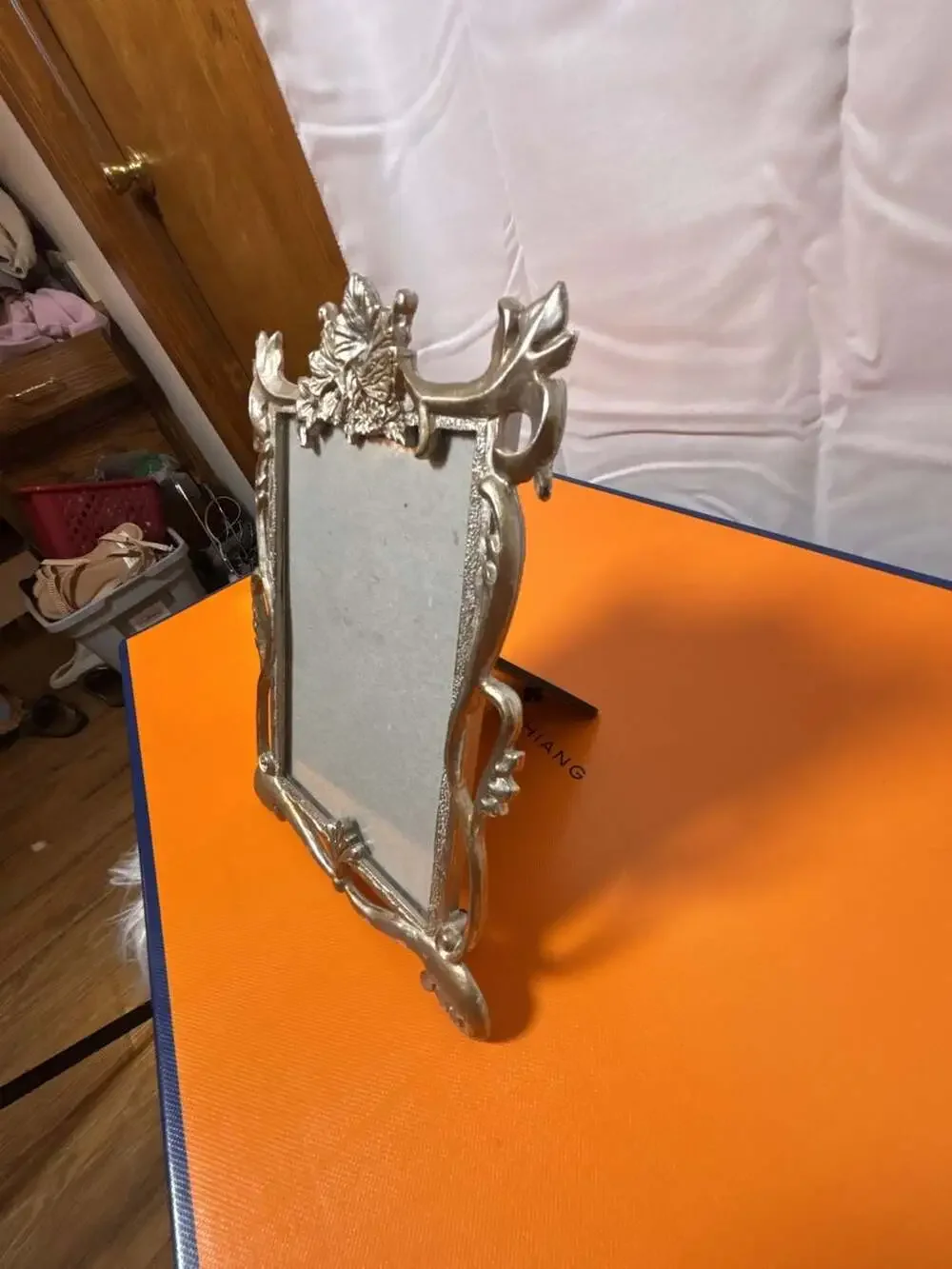Vintage Ornate Pewter Floral Design Standing Picture Frame